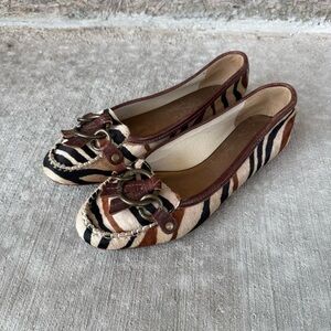 Matisse Zebra-Print Haircalf Flats with Brown Leather Trim
